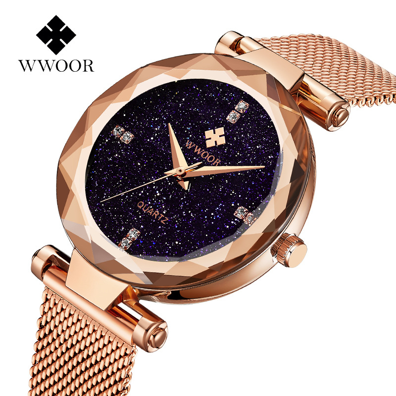 WWOOR celebración amor nuevo reloj de cuarzo casual de las mujeres calendario impermeable rhinestone estrellado ocio tazón reloj 8870