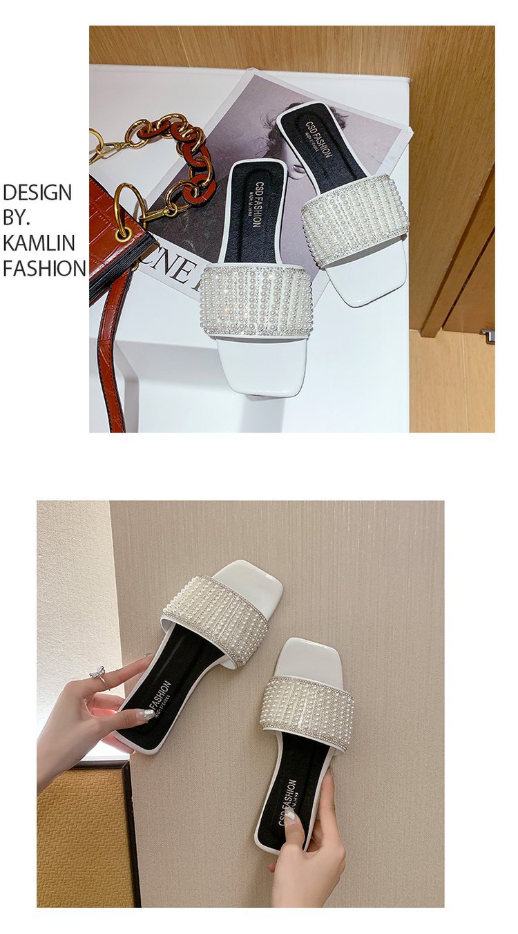 Sandalias planas con perlas mujer chanclas de verano playa_voghion.com