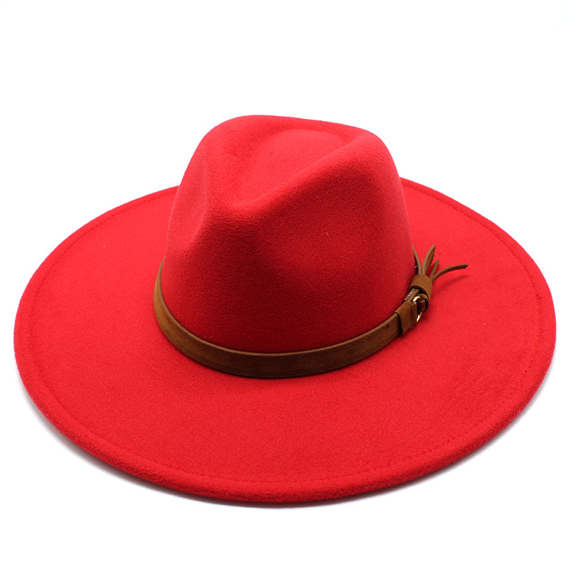 Outdoor Occasion Woolen Material Unisex British Style Solid Color Flat Eaves Fedora Hat