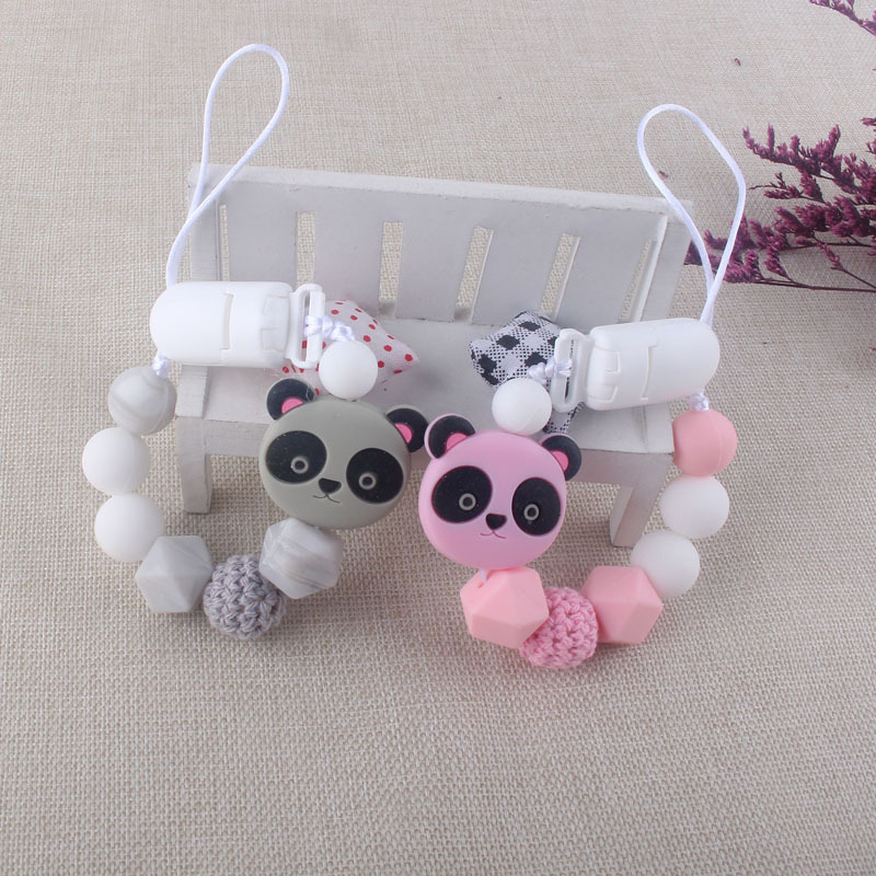 Bebé chupete de silicona chupete cadena anti-gota bebé juguete chupete de silicona clip anti-caída cinturón Panda cinturón de cadena anti-perdida