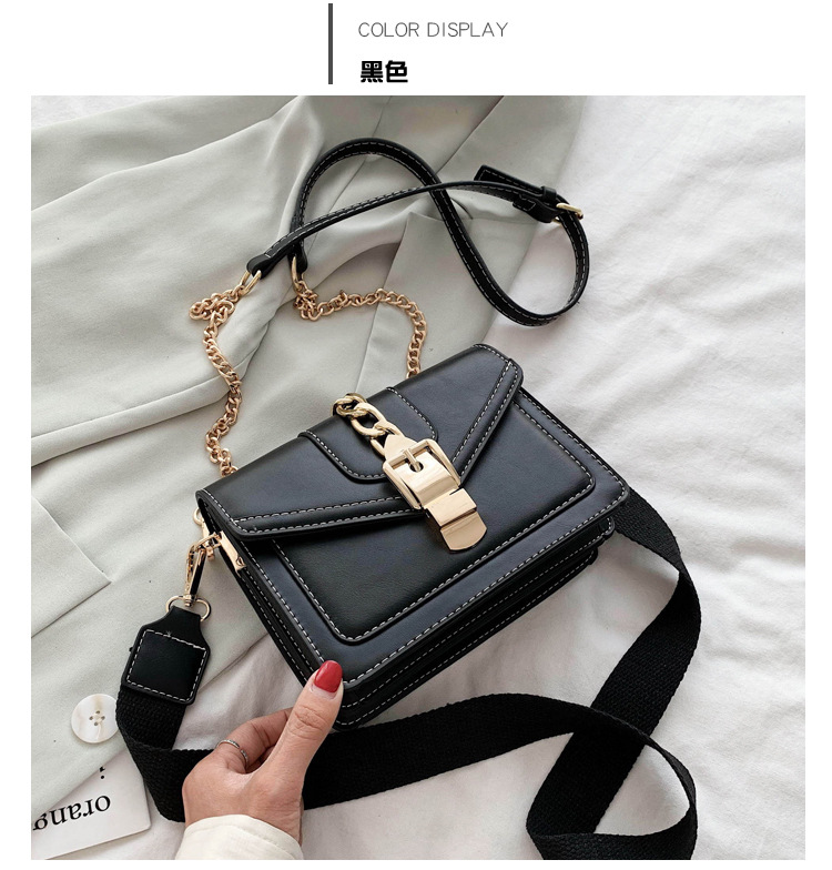 Small Artificial Leather Solid Color Fashion Contrast Color Chain Square Buckle Crossbody Bag display picture 4