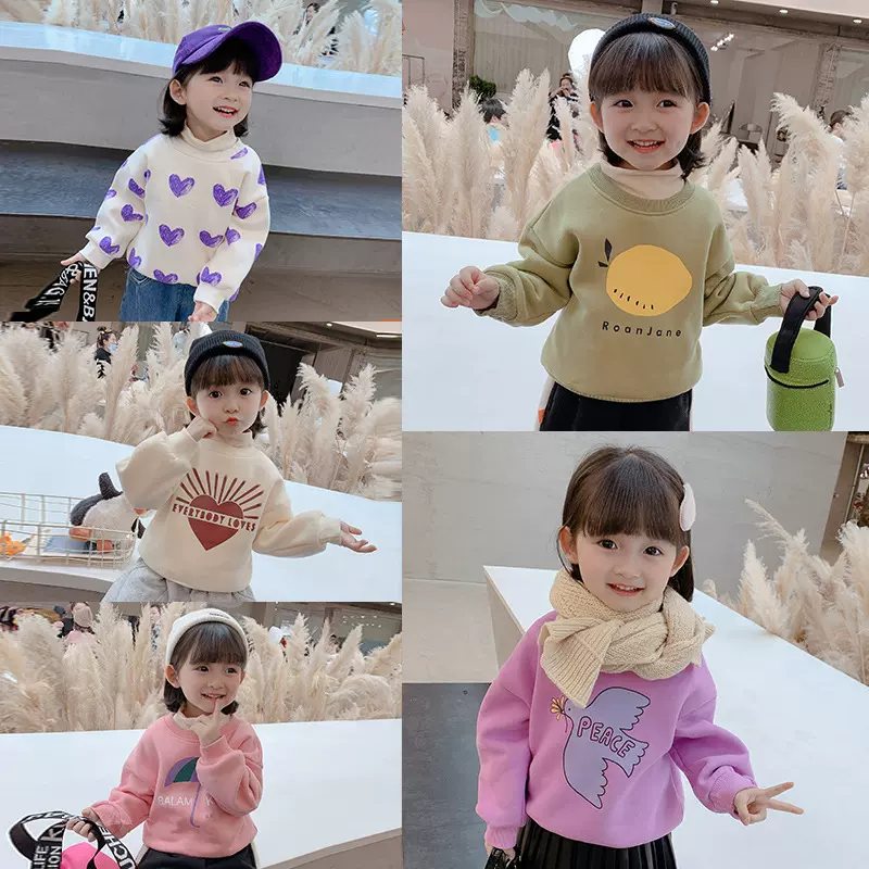 湖州织里童装外贸ins女童卫衣2020冬季中小童加绒圆领上衣女宝宝
