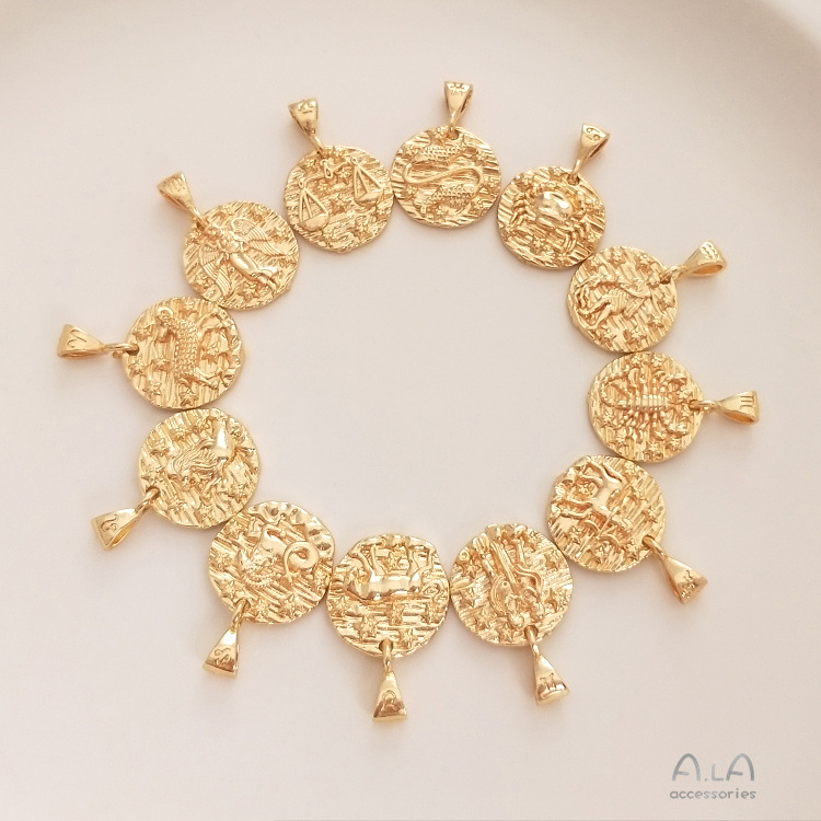 7g Weight Pendant Jewelry Making Type Diameter 13mm Jewelry Making Size 14K Gold Plated Plating Material DIY Jewelry Accessories Classification 1 Piece Quantity Copper Material Constellation Pattern Simple Style Style 1 Piece Diameter 13mm Copper 14K Gold Plated Constellation Pendant 1