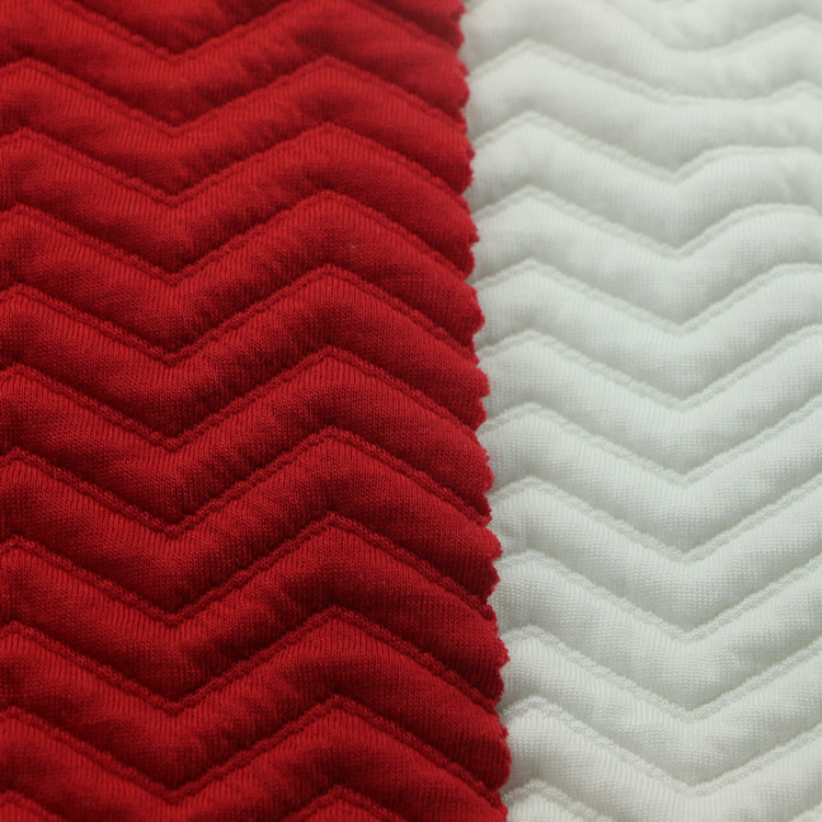 针织纬编波浪纹涤氨纶弹力3D提花夹棉夹丝空气层女装婴童服装面料