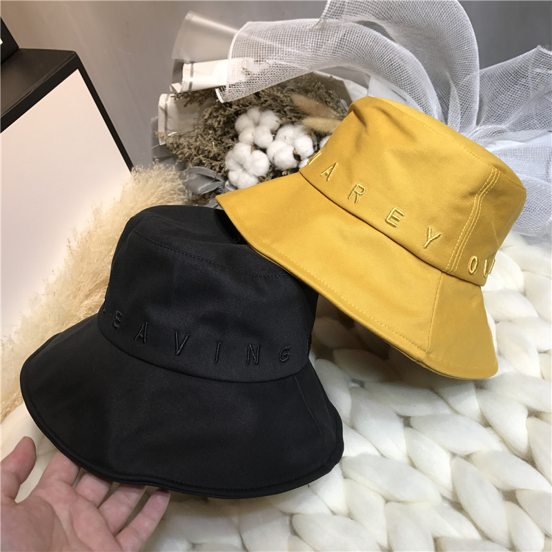 帮手描述图：简约日系字母刺绣百搭渔夫帽男女防晒可折叠盆帽夏季