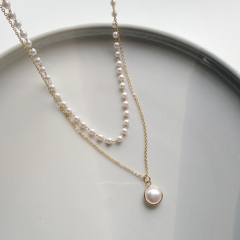 Simple Double-layer Metal Pearl Necklace display picture 5