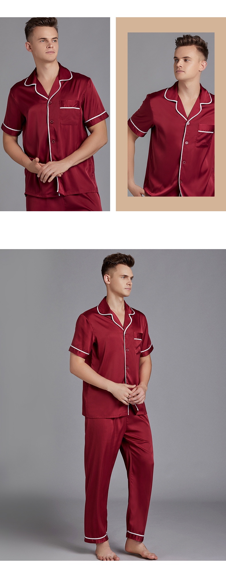 Men's Satin Pajamas Summer Short-sleeved Trousers Suit Thin Men's Home Wea Large Size Wholesale display picture 5