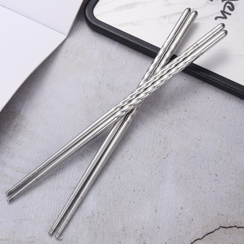 Wholesale Stainless Steel Chopsticks Home Kitchen Round Children Adult Chopsticks Threaded Non-Slip Handle Chopsticks Tableware Gifts