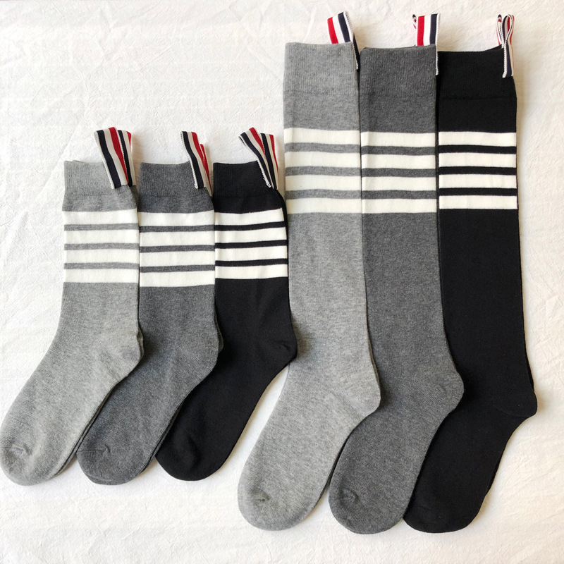 TB Socks Women's Short Cyber Popular Super Hot INS Trendy Medium Barrel Grey Four Bar Stripe JK Pure Cotton Calf Stockings for Men