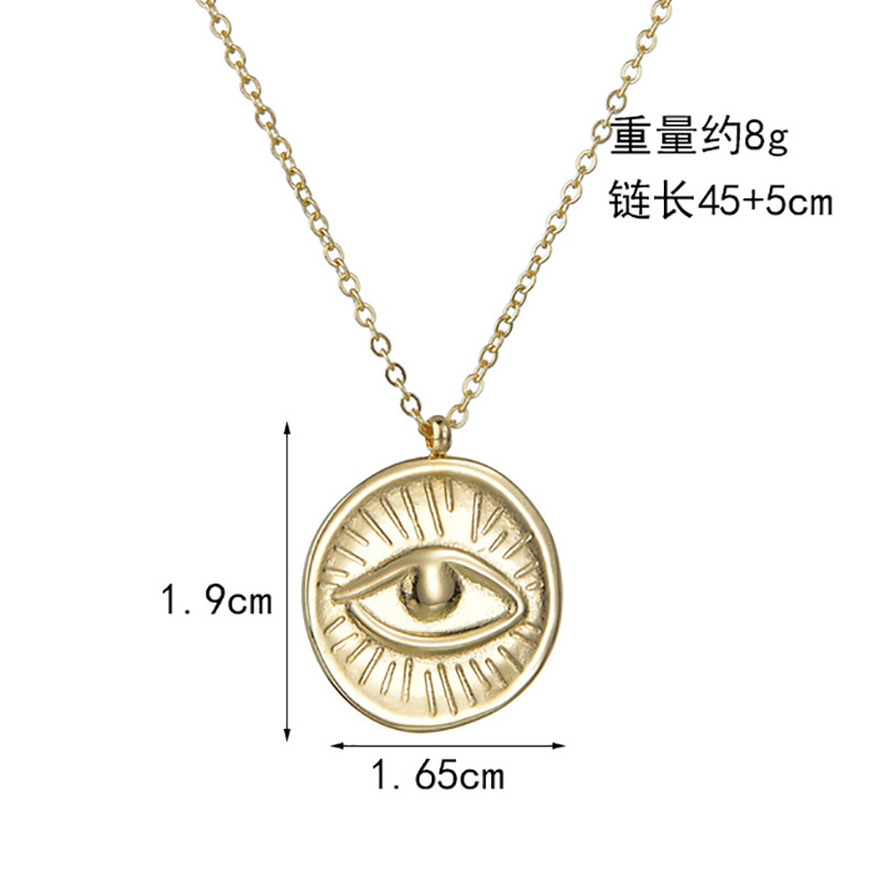 New Products Niche Design 14k Gold Round Brand Relief Demon Eye Necklace Pendant Wholesale Nihaojewelry display picture 1