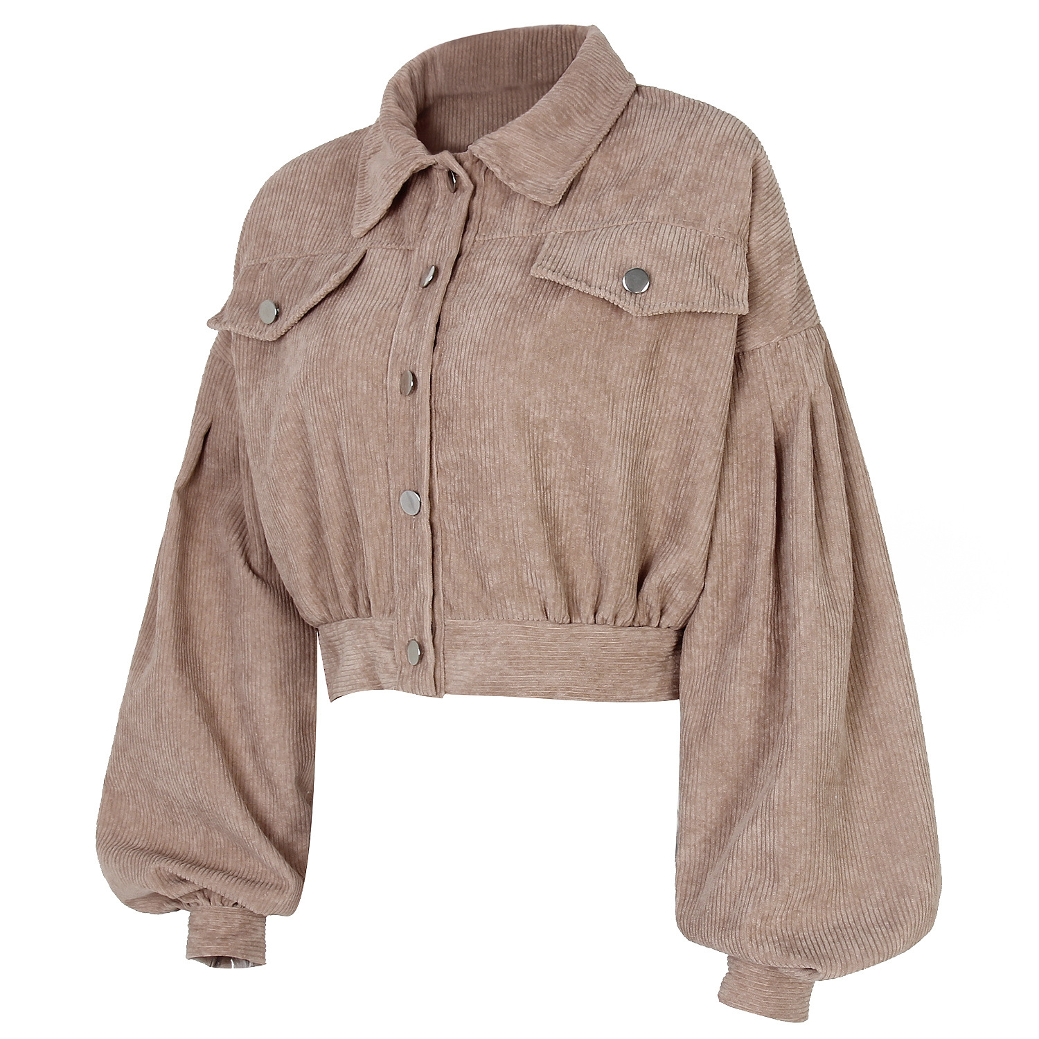 Collared Lantern Sleeve Single-Breasted Corduroy Jacket - Coats & Jackets - Uniqistic.com