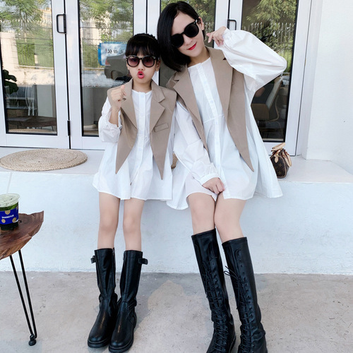 Parent-child spring clothing  spring mother-daughter clothing girls loose casual suit shawl shirt skirt suit 2-piece set