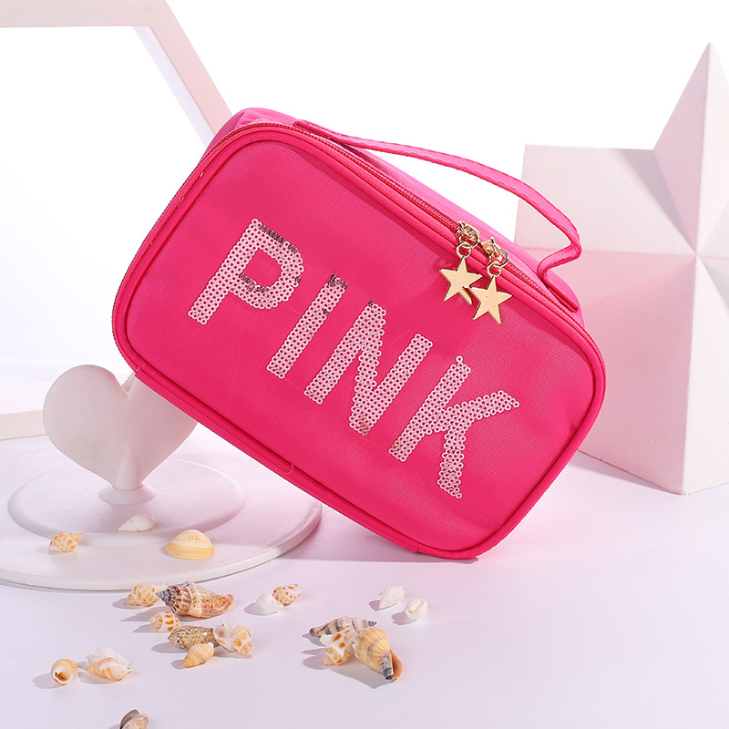 2020 new Sequin pink portable cosmetic bag Korean travel portable small square bag logo