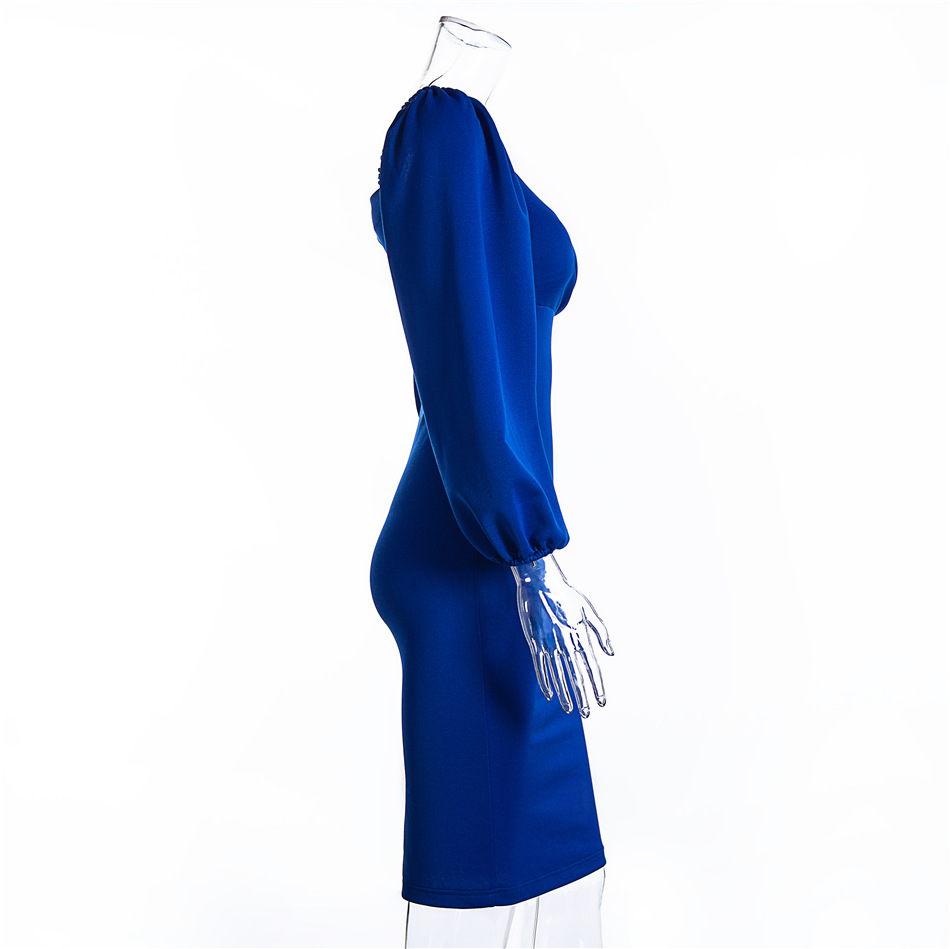  puff sleeve stretch cotton long sleeve dress NSAG4661