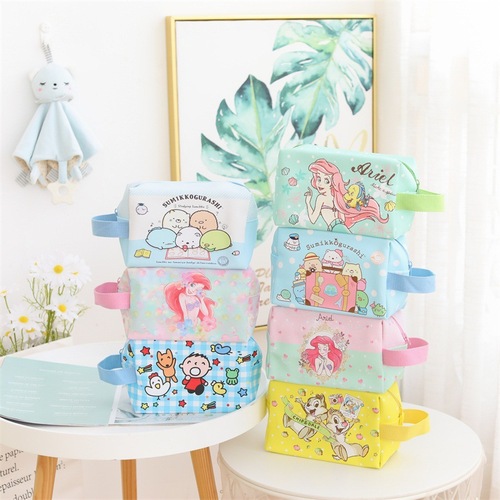 3D Handheld Cosmetic Storage Bag with Totoro and Shin-chan Leather Waterproof Student Pencil Stationery Storage Bag