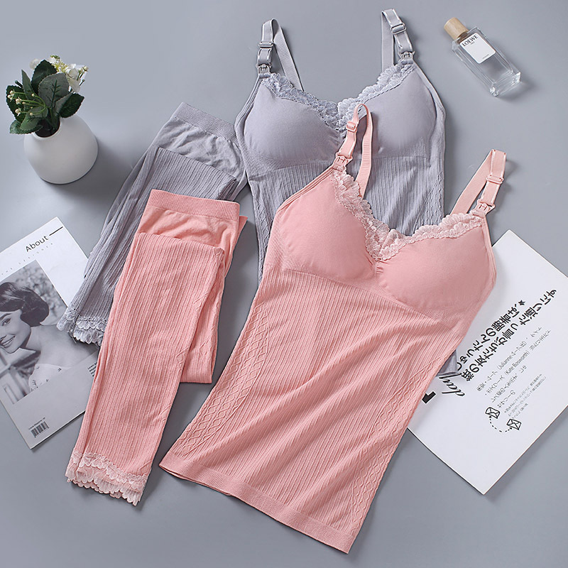 Modal Sling Breastfeeding Bra Set No Steel Rings Large Size Breastfeeding Bra Warm Pants Pregnant Women's Underwear Long Johns Women