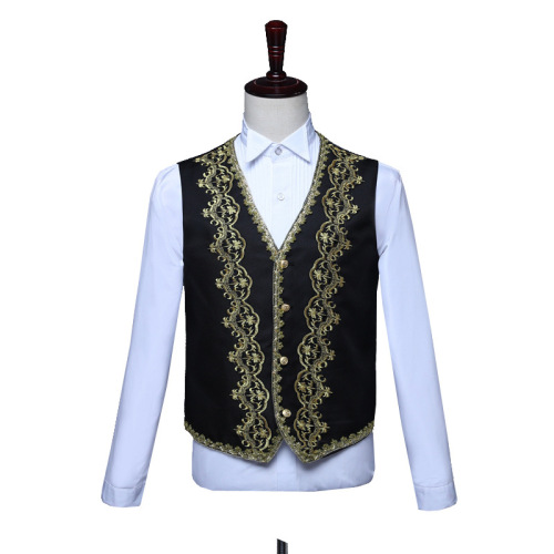 men's jazz dance suit blazers Men European style gold inlaid dress court men Vest three piece studio suit black and white opera stage table