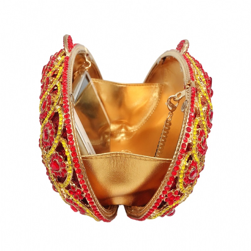 Túi clutch dạ tiệc nữ đính đá kim cương đỏ hình vương miện, xách tay hoặc đeo chéo 20x7x13 cm — Màu đỏ, Màu hồng chi tiết 25