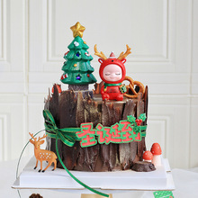 圣诞节烘焙蛋糕装饰麋鹿宝宝带灯七彩圣诞树玩偶摆件