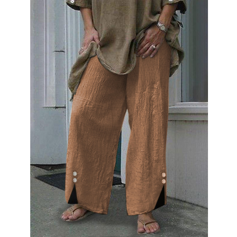 Femmes Du Quotidien Vêtement De Rue Couleur Unie Toute La Longueur Bouton Pantalons Décontractés Pantalon Large display picture 1