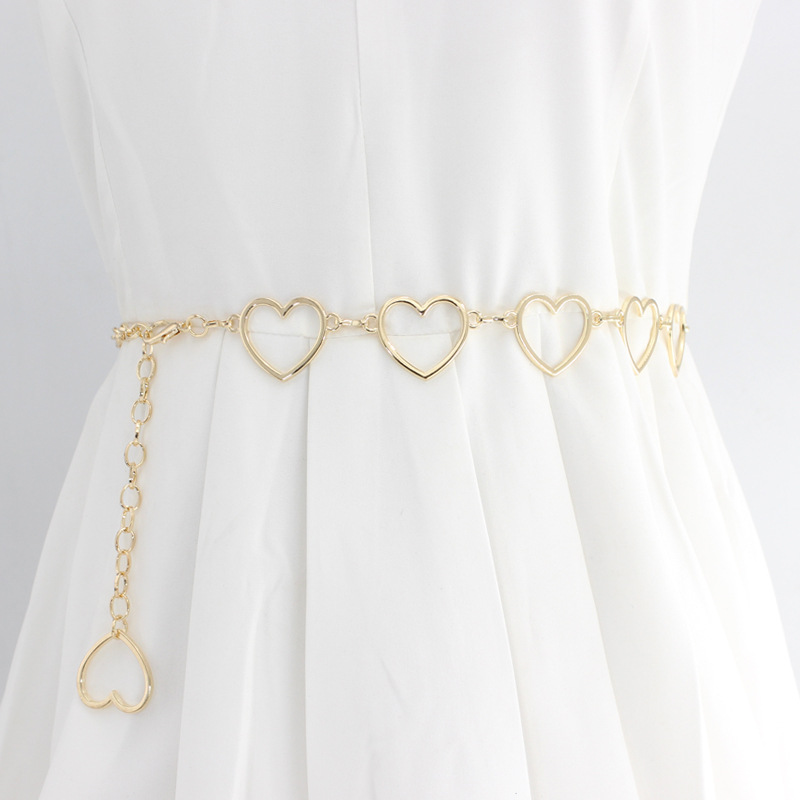 Women's fashion gold silver love heart decorative belt dress wild Korean metal hanging hook waist chain wholesale