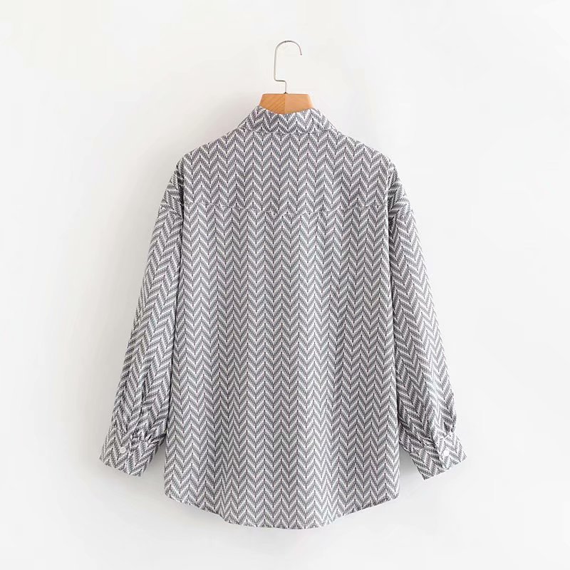 wave pattern printed loose long-sleeved shirt  NSAM15439