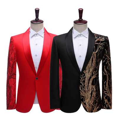 men's jazz dance suit blazers Men personality sequins tree dress jacket stage performance suit studio bar DJ singer Xiaoxi
