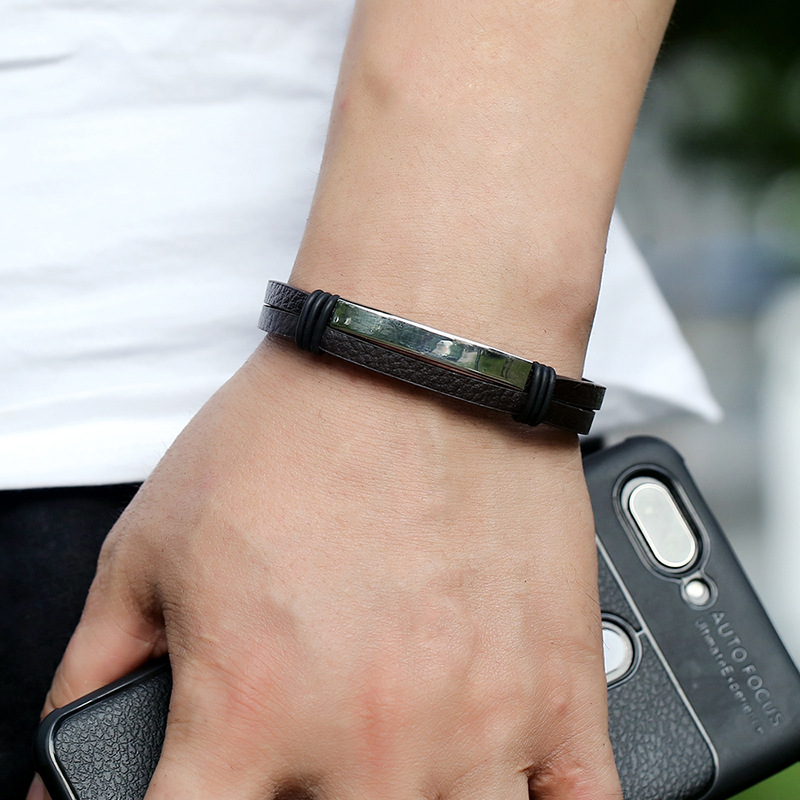 Punk new trend punk style stainless steel smooth leather bracelet