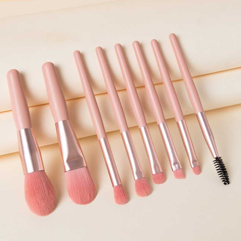 2025 New Product, 8 Mini Makeup Brushes, Matte Wooden Handle, Portable Soft Bristle Makeup Brush Set, Cross-Border Dropshipping