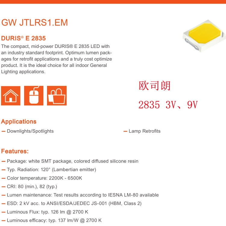 OSRAM 5050 31V 3–5W высокояркий высокоэффективный светодиод GW P9LT31.EM