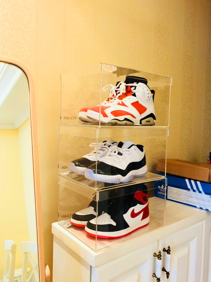 广州亚克力透明高跟球鞋收纳盒展示柜防氧化防潮密封收藏鞋盒