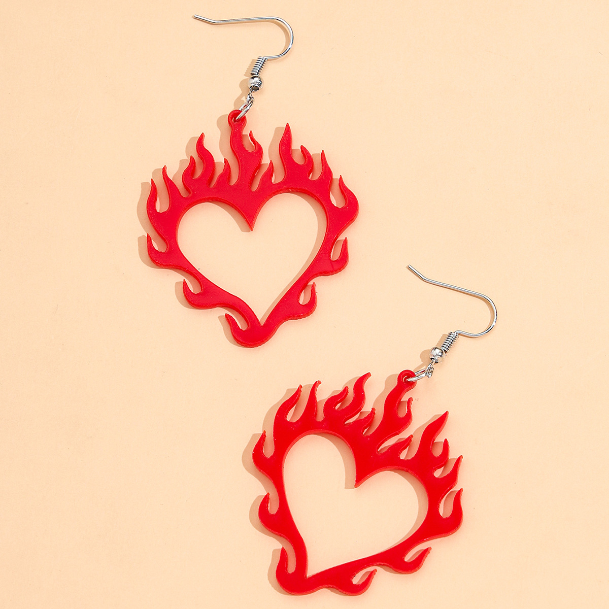 Red Acrylic Flame Earrings display picture 4