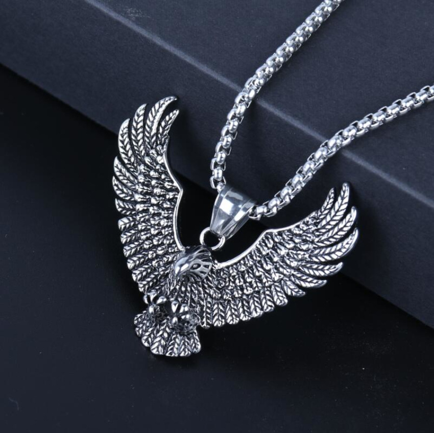 Titanium Eagle Pendant Necklace For Men Stainless Steel Punk Style_voghion.com