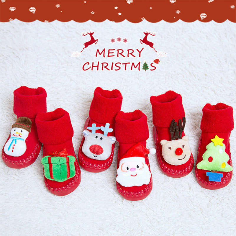 winter children Christmas stockings new pattern thickening Terry Toddler Shoes and socks Cartoon Fawn gules Doll socks non-slip