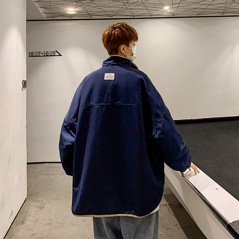 Primavera y otoño nuevo estilo de Hong Kong ins abrigo de costura de doble cara chaqueta suelta de estilo coreano para hombres de moda juvenil a juego
