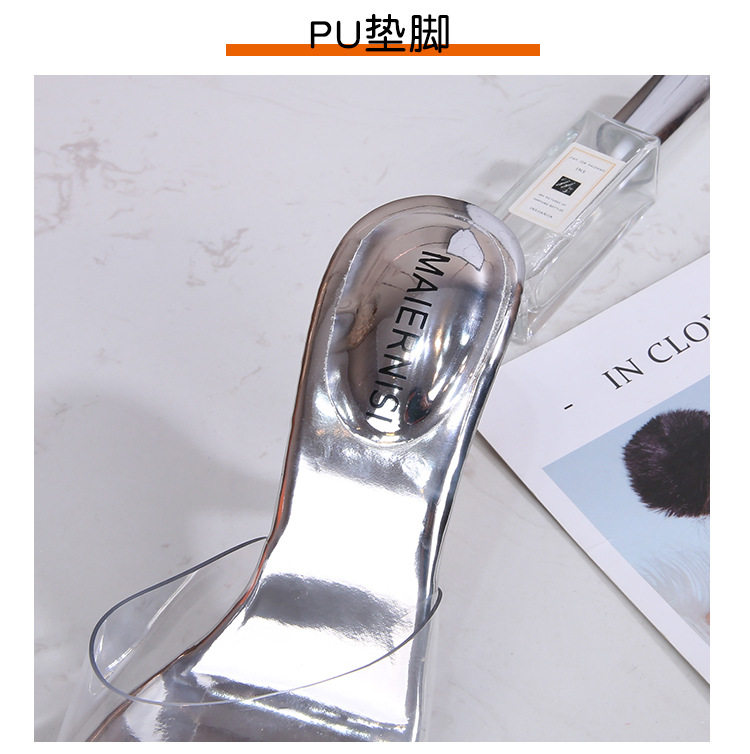 Dép sandal nữ quai ngang gót pha lê cao 6–8 cm phong cách Hàn Quốc — Màu bạc, Màu đen chi tiết 6