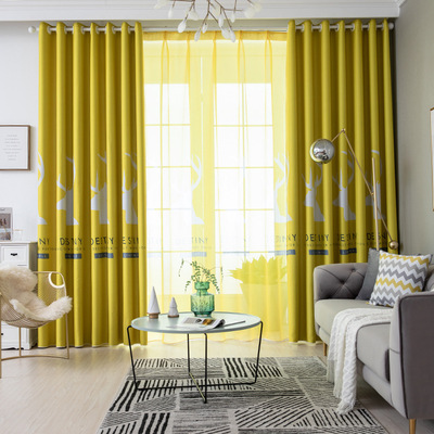 新款遮光窗帘 创意北欧风鹿头印花窗帘 卧室书房成品窗帘定制