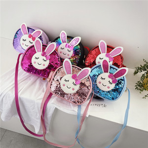 Han edition girls inclined children bag bag, fashion princess baby girl cute little rabbit sequined single shoulder bag