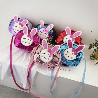 Han edition girls inclined children bag bag, fashion princess baby girl cute little rabbit sequined single shoulder bag