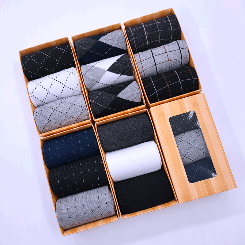 3 pairs gift boxed men's socks Four Seasons simple solid color mid-calf cotton socks business casual polyester cotton men's socks wholesale