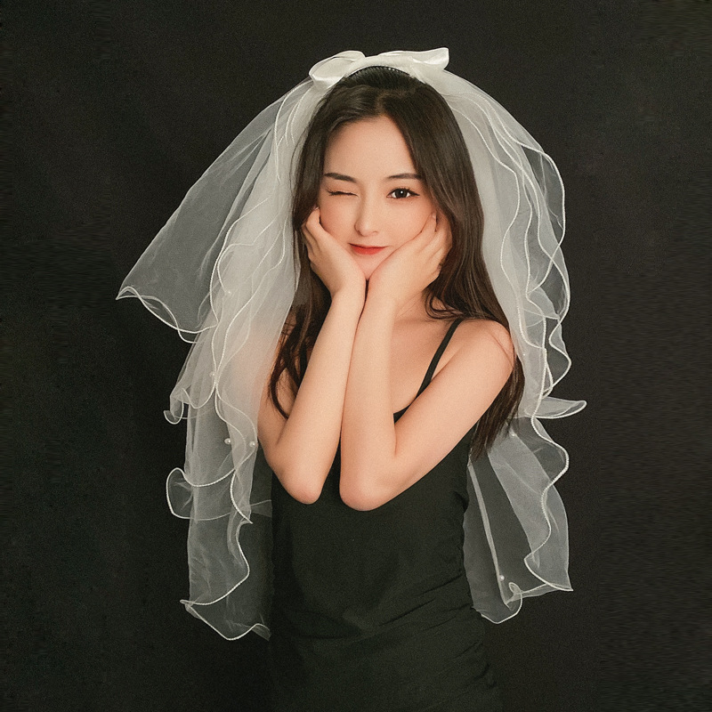 Headdress Headdress Sen family Headdress Net Red photograph prop bride Wedding dress white bow David