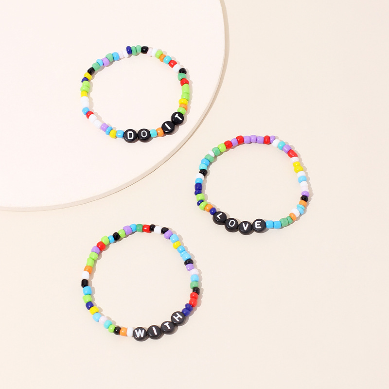 Cute Candy Color Handmade Rice Beads Color Rainbow Bracelet Women's Bracelets Letter Three-piece Set Nihaojewelry display picture 9