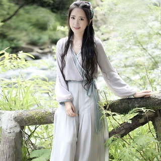 夏天棉夏季文艺小碎花小清新长款绣花灰色轻薄薄汉服