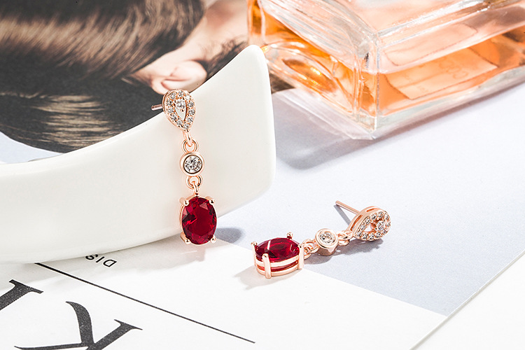 Korean diamond rose ruby long copper earrings wholesalepicture6