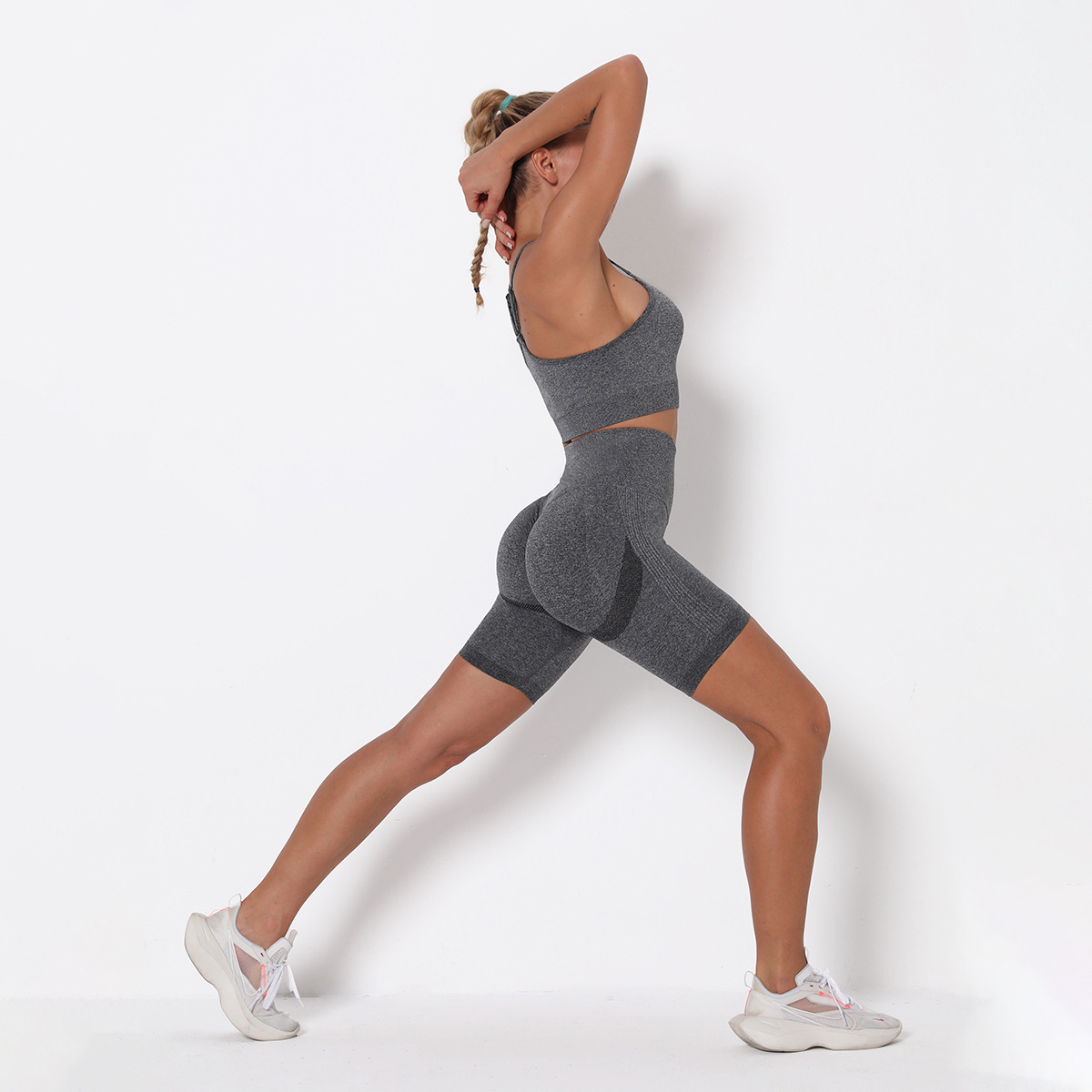 Conjunto de sujetador deportivo de pantalones cortos de yoga sin costuras de punto NSLX9007