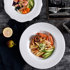 Embossed deep round plate ceramic tableware with custom logo, simple Nordic ins, western dinner plate, retro creative plate, hotel