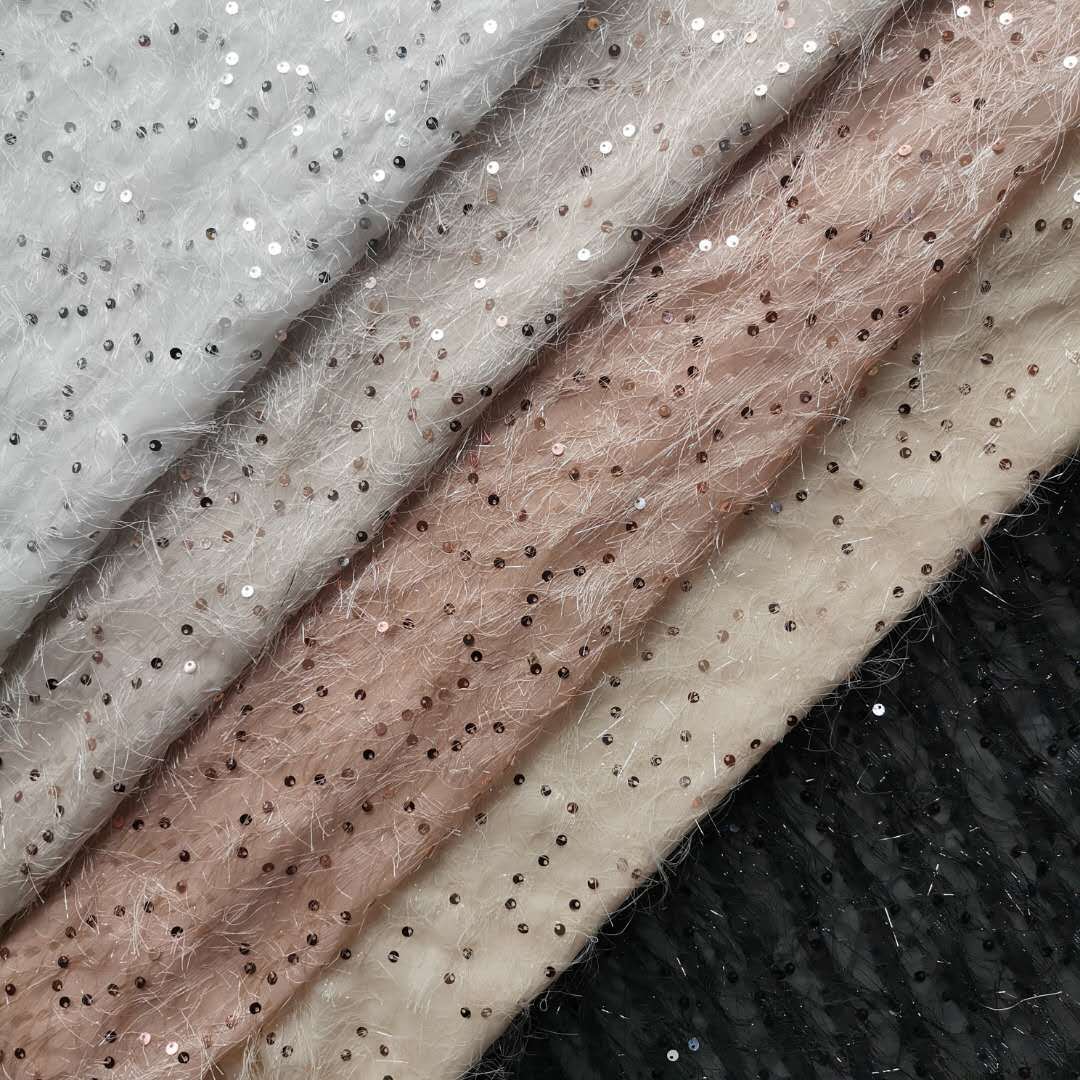 秋季新款无弹雪纺剪花流苏0.5厘单孔亮片绣 闪亮款时装面料 现货