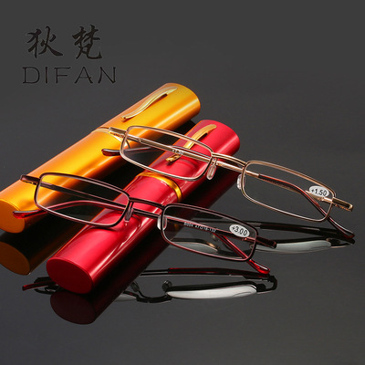 笔筒防蓝光老花镜金属弹簧脚高清老花眼镜便携式老人阅读眼镜批发|ru
