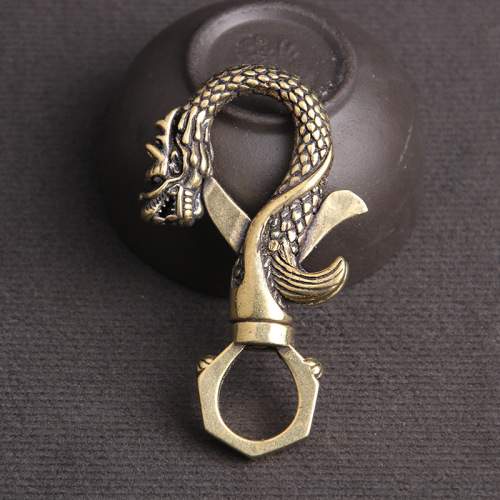 Brass old dragon and phoenix car keychain zodiac dragon metal waist hanging couple creative personalized crafts keychain