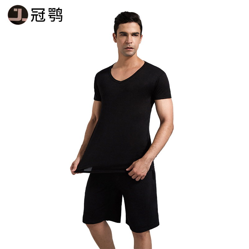 Chubby Men's Short-sleeved Shorts Sportswear Suit Round Neck Casual Baseball Suit Men's Plus-sized Home Clothes Modal
